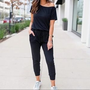 Loose Off Shoulder Elastic Waist Stretchy Jumpsuit